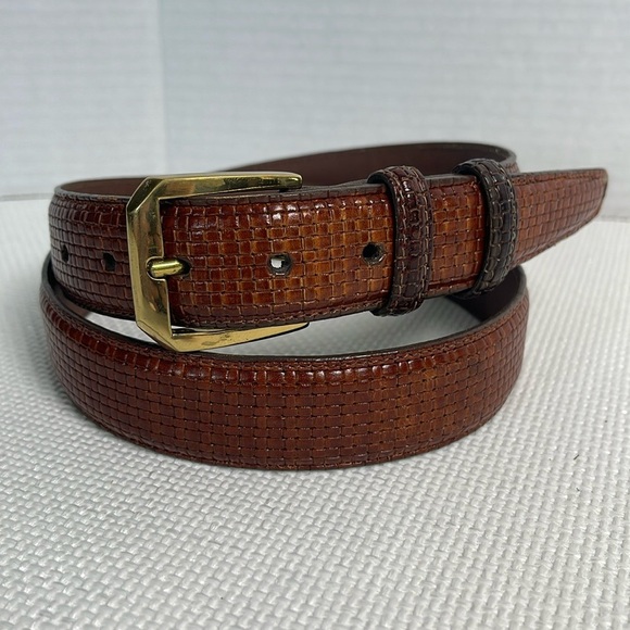 Torino 34 Italian Kipskin Leather Croc Embossed Brown Belt Solid Brass Buckle - Picture 1 of 11